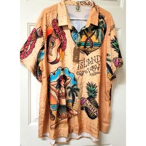 NEW Hardaddy Mens Hawaiian Graphic Button Up Shirt ISLAND LOVE ALOHA HULA 3XL 3X